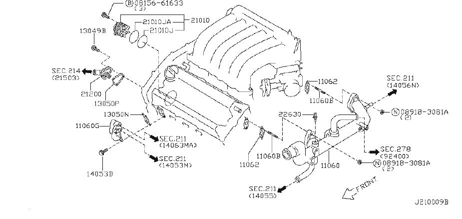 Nissan Maxima Engine Coolant Pipe Bolt. WATER, PIPING, HOSE - 13075