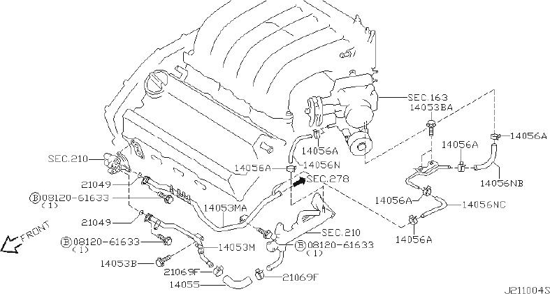 Nissan Maxima Engine Coolant Pipe Bolt. WATER, PIPING, HOSE - 13075